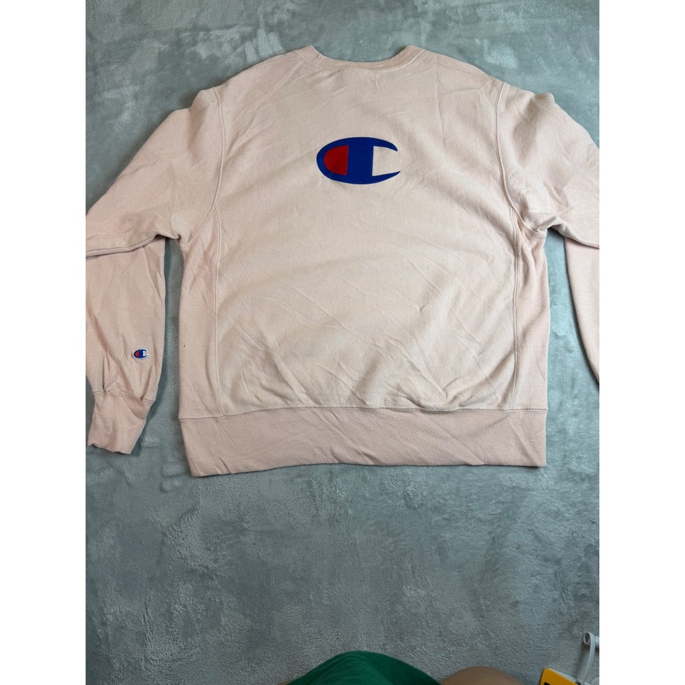 Vintage CHAMPION Reverse Weave Sweatshirt Medium Pink Crewneck Big Logo Cotton